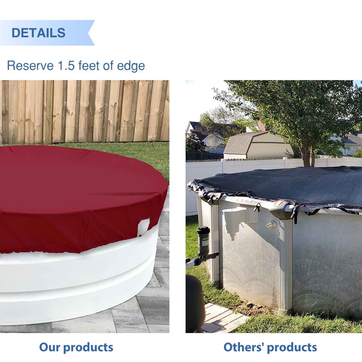 6-20ft Runde Oberirdische Schwimmbadabdeckung Wasserdicht Sicherheit Poolabdeckung Rot - Bild 4 von 7